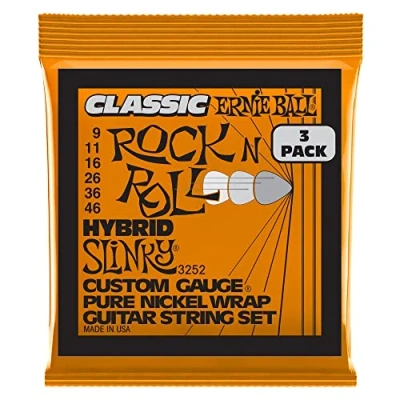 Image of Ernie Ball Hybrid Slinky Classic Rock n Roll Pure Nickel Wrap Electric Guitar Strings 9 46 Gauge