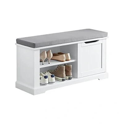 Image of SoBuy FSR84 W, Hallway Shoe Bench Cabinet Rack with One Door, Storage Removable Seat Cushion