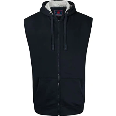 Image of KAM Men&#039;s Sleeveless Training Hoodie Zip Up Drawstring Pockets Navy 6XL 503G