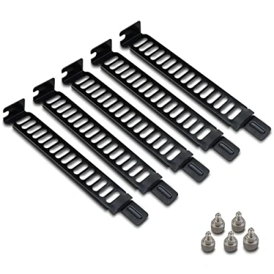 Image of Akasa Steel Vented PCI Slot Cover Bracket Full Profile Expansion Plate PC Blanking Included Screws 5 Pack Black AK MX302 KT05