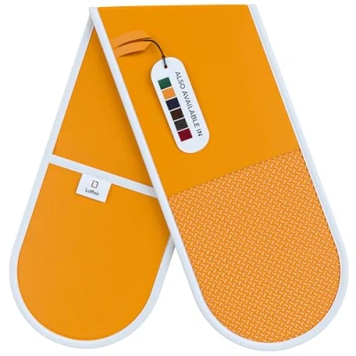 Image of Laffair® Heat Resistant Orange Oven Gloves Double Non Slip Silicon Grip Kitchen Accessories Maximum Protection