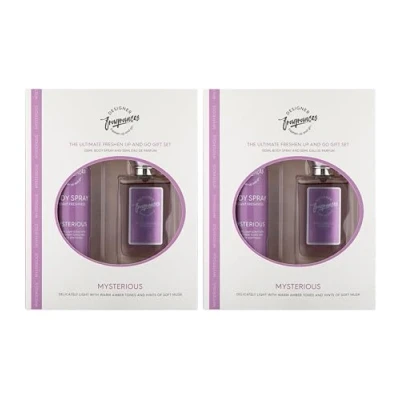Image of Designer Fragrances Mysterious Female Twin Gift Set Includes 2 x 100ml Body Spray Deodorant Cans, 50ml Women’s Eau De Parfum Sprays For Instant Freshness on The Go Long Lasting Smells