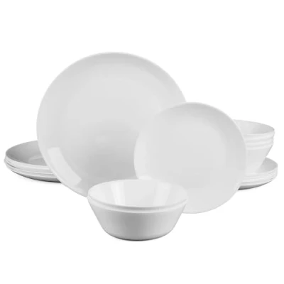 Image of LaGlint Dinner Sets for 6, 18 Pieces Opal Glass Plates and Bowls Set, Dishwasher Microwave Safe Dish Dinnerware Chip Scratch Resistant Dishware White