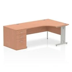 Image of Impulse 1600 Right Crescent Desk Beech Cable Managed + High Ped