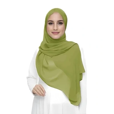 Image of Premium Chiffon Hijab Head Scarf Shawl Wrap for Muslim Women Lightweight (Lime Green)