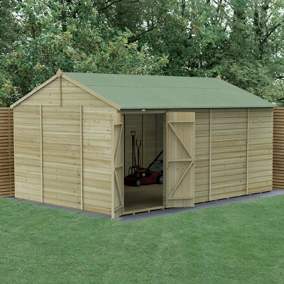 Image of 15&#039; x 10&#039; Forest Beckwood 25yr Guarantee Shiplap Pressure Treated Windowless Double Door Reverse Apex Wooden Shed (4.48m 3.21m)