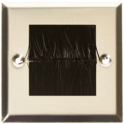 Image of STEEL Cable Entry/Exit BRUSH Faceplate for Wall Outlet UK Single Gang