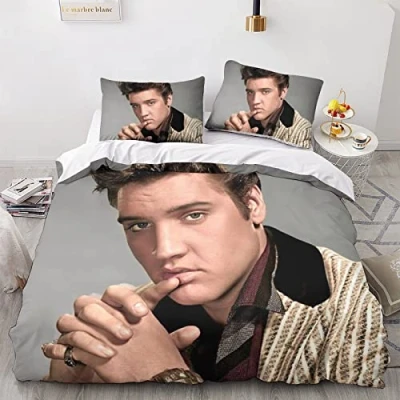 Image of LENTLY Elvis PresleyDuvet Cover Set 3D Bedding Decorative Microfiber Polyester Comforter with Pillow Shams, Zipper, 3 Piece Quilt Double（200x200cm）