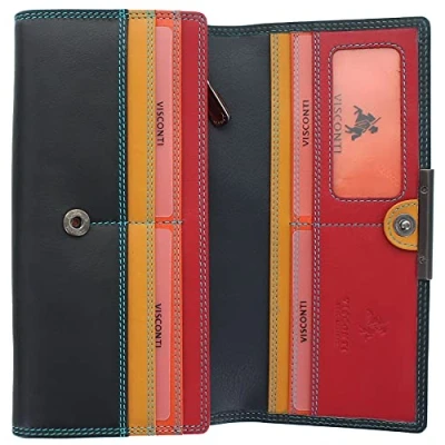 Image of VISCONTI Soft Leather Rio Ladies Purse Style RFID Blocking R11 Black/Rhumba