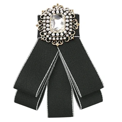 Image of Elerevyo Fashion Rhinestone Pre Tied Ribbon Brooch Bow Tie Pin Collar for Women Black One Size