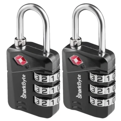 Image of SharkByte TSA Approved Luggage Locks, 3 Dial Security Travel Combination Padlock, Lock for Suitcases Case, Backpack, Bag, Code Small Suitcase Locks (2 Pack)