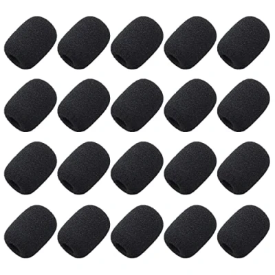 Image of Allbor 20 Pcs Foam Microphone Windscreen Mini Sponge Covers Headset Windscreens Mic Cover for Small Lapel and Microphones, Black