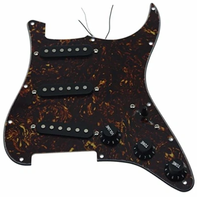 Image of KAISH Loaded American ST/Strat Style SSS Pickguard Prewired Pick Guard With Ceramic Pickups for Stratocaster/Strat Dark Tortoise Black Covers and Knobs