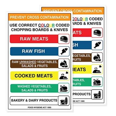 Image of Pack of 2 Colour Coded Chopping Board and Knife Sign Self Adhesive Waterproof Vinyl Sticker 200mmx300mm V1183