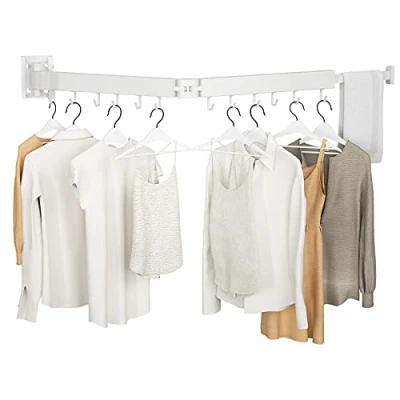 Image of Kelisiting Retractable Clothes Drying Rack, 2 Fold White Laundry Rack Space Saver Foldable Durable for Laundry, Balcony, Bathroom, Patio, Dormitory, Apartment