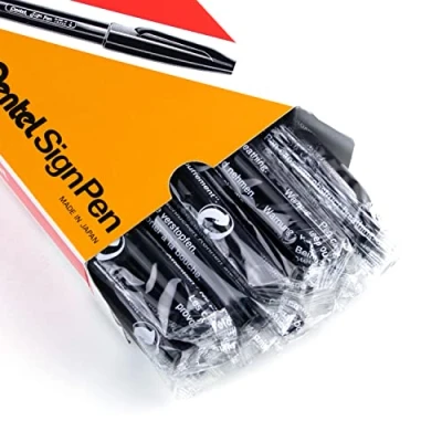 Image of Pentel® Sign Pens®, Fine Point, 2.0 mm, Black Barrel, Ink, Pack Of 12 Pens