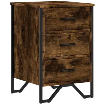 Image of vidaXL Bedside Cabinet/Nightstand Smoked Oak Bedroom Storage Table with Drawers, Metal Legs, Engineered Wood (40x41x60 cm)
