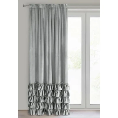 Image of Eurofirany Carli Velvet Curtain with Ruffle, Ruffle Tape, 1 Piece, Opaque, Blackout, Exclusive for Living Room, Bedroom, 140 x 250 cm, Grey