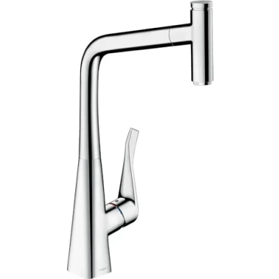 Image of hansgrohe M7115 H320 Kitchen Tap 320, Pull Out Spout, Hose Box, 110/150 Swivel Range, chrome