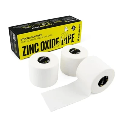 Image of SPORTTAPE Zinc Oxide Tape 3 Rolls 5cm x 10m White Athletic Sports Strapping for Shoulder Ankle, Knee Rugby, Football Blister Prevention Running, Hiking &amp; Weightlifting
