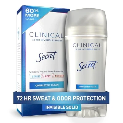 Image of Secret Clinical Strength Deodorant and Antiperspirant for Women, Invisible Solid, Completely Clean, 2.6 Oz.