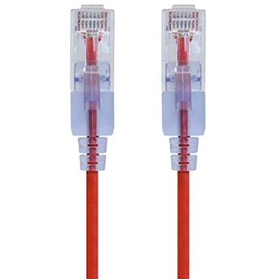 Image of Monoprice SlimRun Cat6A Ethernet Patch Cable Network Internet Cord RJ45, 550Mhz, UTP, Pure Bare Copper Wire, 10G, 30AWG, 7 Feet, Red, 5 Pack