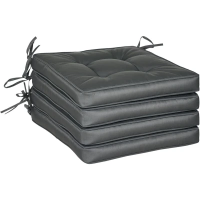Image of Outsunny Set of 4 Garden Seat Cushion with Ties, 42 x 42cm Replacement Dining Chair Pad, Grey