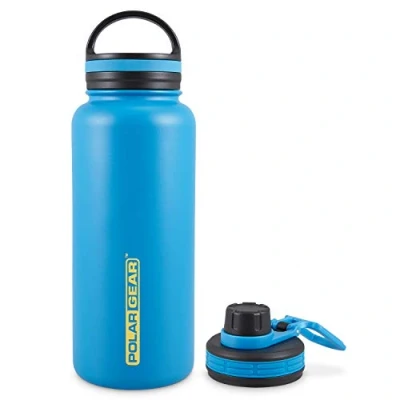 Image of Polar Gear 1 Litre Water Bottle with 2 Lids Vacuum Insulated, Double Wall, Leakproof Stainless Steel Metal 12H Hot, 24H Cold 1l for Sports, Gym, Work Blue