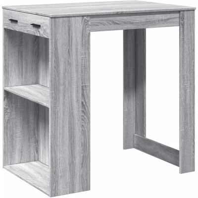 Image of vidaXL Grey Sonoma Engineered Wood Bar Table Kitchen Pub Bistro with Storage Shelves and Drawer Modern Versatile Dining Room Furniture 102x70x103.5 cm