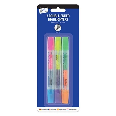 Image of Just stationery Double Ended Highlighter Assorted Colours (Pack of 3), 4068