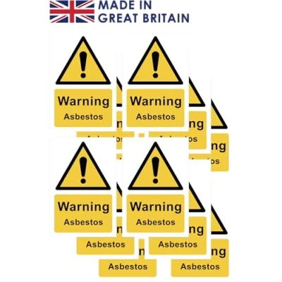 Image of Pack of 12 60mm x 90mm Warning asbestos self adhesive vinyl signs