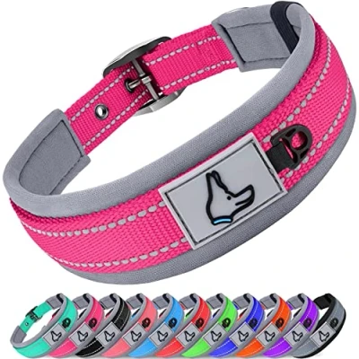 Image of Joytale Reflective Dog Collar Extra Large Dogs Ultra Comfy Soft Neoprene Padded Heavy Duty Metal Belt Buckle, Hotpink