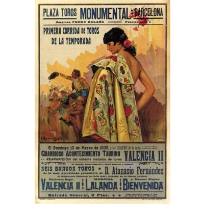 Image of Inga Bullfighting Vintage Advertising Display Poster Barcelona Spain 1935 Home Decor Art Wall Metal Sign 8x12 inches