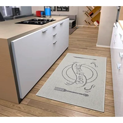 Image of Hanse Home Bon Appetit Rug Runner Kitchen with Lettering, Non Slip, Easy Care, Robust, Oeko Tex for Kitchen, Hallway, Dining Room Cream Grey, 92 x 150 cm