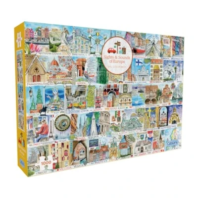 Image of Sights &amp; Sounds of Europe 1000 Piece Jigsaw Puzzle Val Goldfinch Sustainable for Adults Premium 100% Recycled Board Great Gift Gibsons Games