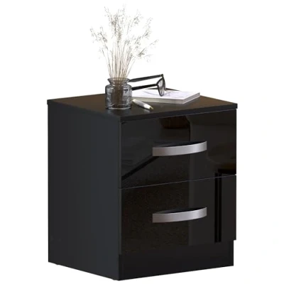 Image of Amazon Brand Movian Square High Gloss 2 Drawer nightstand Cabinet, 47 x 40 36 cm, Black