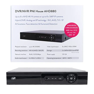 Image of DVR/NVR PNI House AHD880, 8 analog channels 4K N or 5MP, H265+, audio input, output, USB2.0, 2 x SATA max 8TB