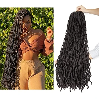 Image of 1 Packs Faux Locs Crochet Hair 36 Inch, Wavy Locs, Short Nu Hair, Dreadlocks Goddess (20 Roots/Pack) #4