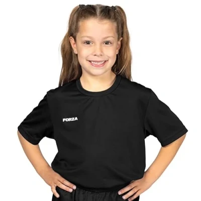 Image of FORZA Kids Football Shirt Unisex Short Sleeve Jersey [9 Colours] (UK, Age, 7 Years, 8 Regular, Black)