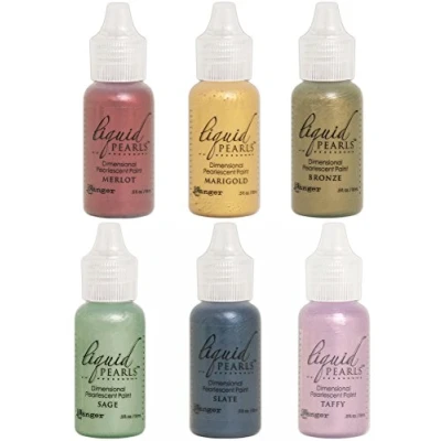 Image of Ranger Liquid Pearls Pearlescent Paint 2018 Bundle of 6 Colors Bronze, Marigold, Merlot, Sage, Slate and Taffy
