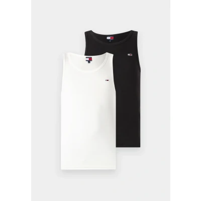 Image of Tommy Jeans Mens TJM Xslim 2pck Rib Tank Ext Dm0dm20769 Other T Shirts, Multi (Ecru/Black), 3XL Plus UK