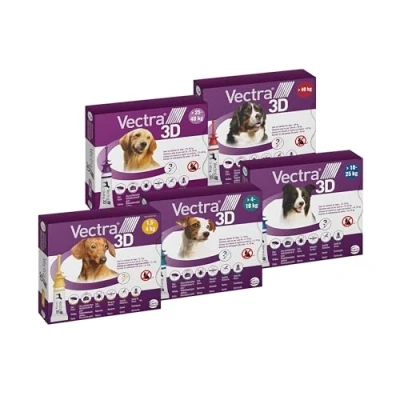 Image of VECTRA 3D Pesticide for Dogs, 3 Pipettes Flea, Ticks and Mosquito Repellent Dogs 4 10 kg Protects Against Fleas, Ticks, Phlebotomes Flies