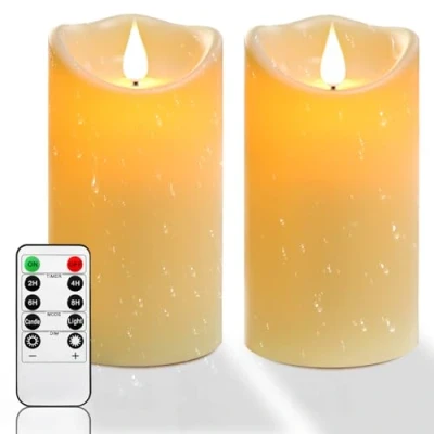 Image of Da by Outdoor Waterproof led Candle Light, Flashing Candle, Battery Powered with Remote Control and Timer, Ivory White Plastic, 8cm x 15cm 2pcs