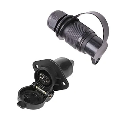 Image of ETUKER 3 Pin Trailer Plug and Socket, 12V Pinwaterproof Socket Connectors for Caravan/Truck/Boat/RV/Cars/Tractor/Trailer Accessories (New 2 mount point)