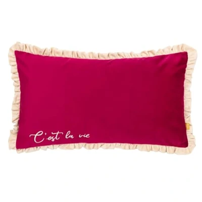 Image of furn. Cest La Vie Embroidered Feather Filled Cushion Pink Size 30 cm x 50