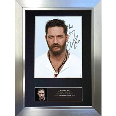 Image of TOM HARDY Signed Autograph Mounted Photo Reproduction PRINT A4 Rare Perfect Birthday (297 x 210mm) #580 (Silver Frame)
