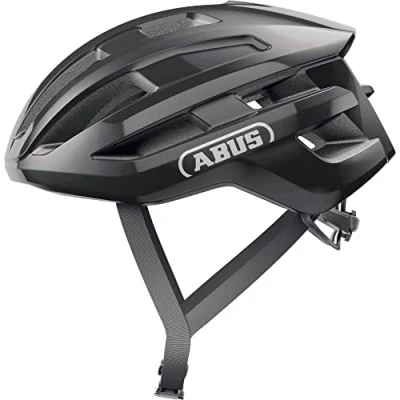 Image of ABUS PowerDome road bike helmet lightweight with clever ventilation system and aerodynamic profile Made in Italy for men women black, size L