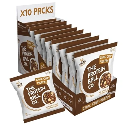Image of Protein Balls Choc Chip Muffin Flavour by The Ball Co 100% Natural Plant Based Vitamin Enriched Snacks 10 x 45g Bags High Fibre, No Added Sugar, Gluten Free, Artificial Sweeteners