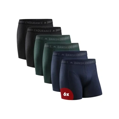 Image of DANISH ENDURANCE 6 Pack Men&#039;s Cotton Boxer Shorts, Classic Fit Underwear, Trunks, Multicolor (2 x Black, 2 Green, Blue Melange), Large