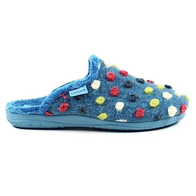 Image of Lunar Ladies&#039; Montreal Mid Blue Mule Slippers Cozy Fleece Lining, Cushioned Insole, Slip On Design, Durable Non Sole, Indoor Comfort 4